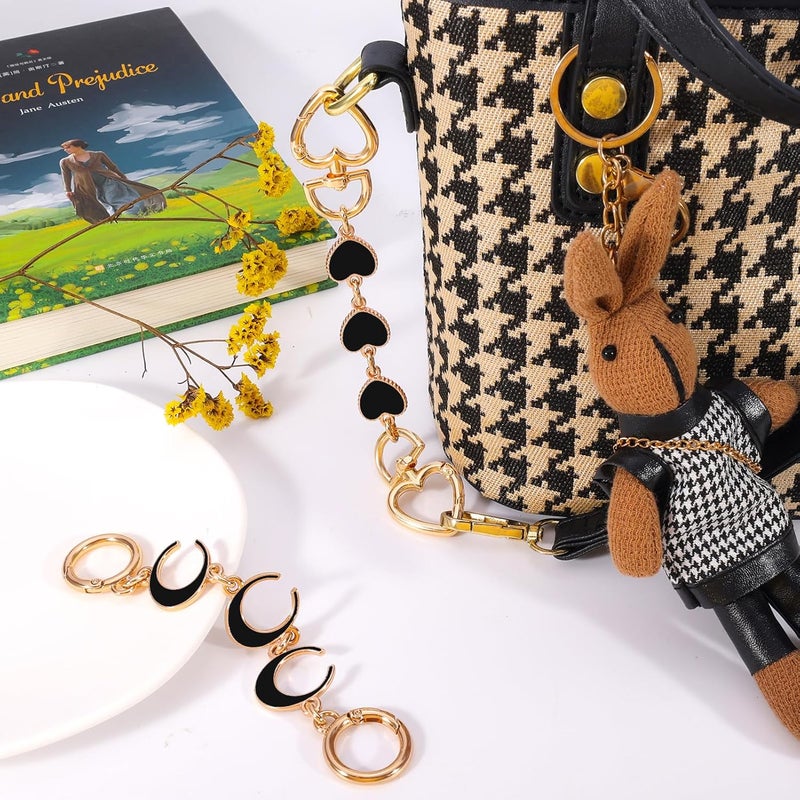 Tmtains 2Pcs Bag Extender Chain Heart Moon Purse Strap Extenders for Handbags Purse Extender Chain Gold Chain Purse Strap Replacement Black Purse Accessories Bag Charms for Handbags Purse Christmas Gifts - Image 3